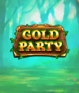 Step into the fairy-tale forest of the Gold Party game by Pragmatic Play, showcasing a beautifully designed wooden sign adorned with golden letters. The background features a misty green forest which adds a touch of enchantment to the game's theme. Great for players who love nature-themed slots, providing a captivating escape. 