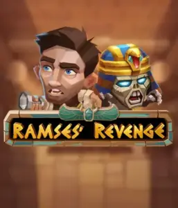 Dive into the mysterious world of Ramses' Revenge slot by Relax Gaming, featuring a frightened explorer and a fierce mummy amid an Egyptian tomb backdrop. This graphic captures the drama of Egyptian archaeology, great for fans of Egyptian-themed slots, providing a gripping gaming experience. 